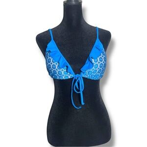 No Boundaries Blue Crochet Ruffle Strappy Adjustable Bikini Top